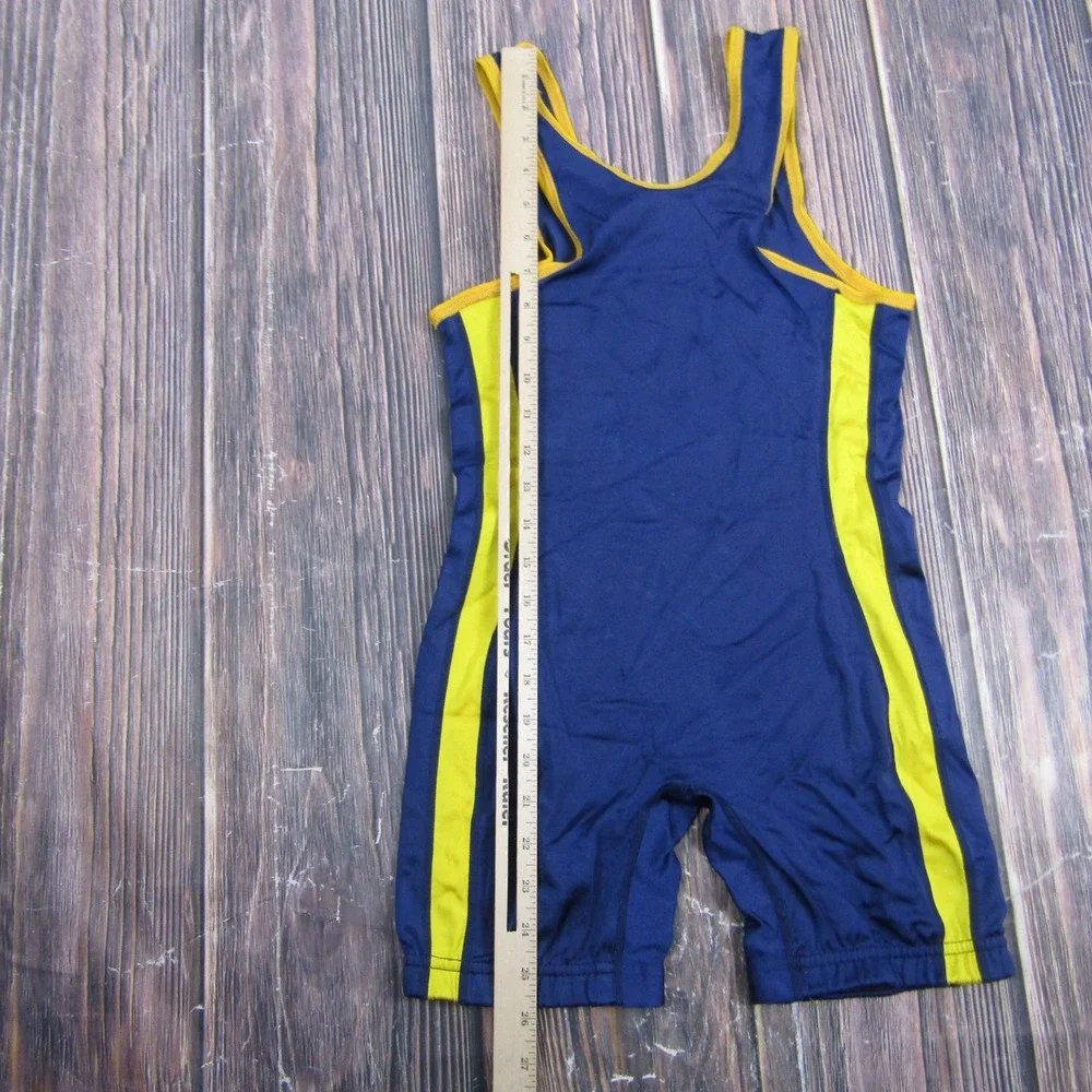 Brute Wrestling Singlet Kids YL Blue Yellow Wolf Graphic Vintage Bodysuit